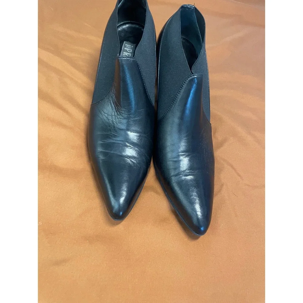 Prevata Black Leather Pointed Toe Ankle Booties Made in Italy Womens 8 AA Narrow